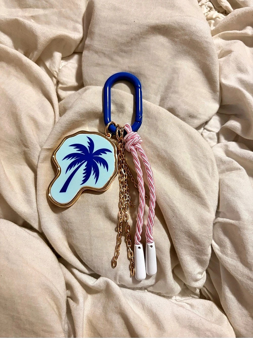 Palm Tree Charm Keychain in Blue & Pink Like New